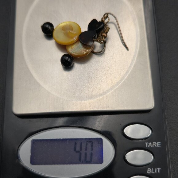 Copper Yellow Shell And Heart Stones Dangle Earrings A6319 - Picture 5 of 5